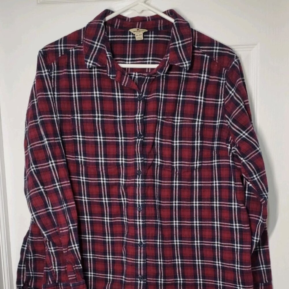 Woolrich Flannel Shirt Womens XXL Red Navy Plaid Long Sleeve Shirt
